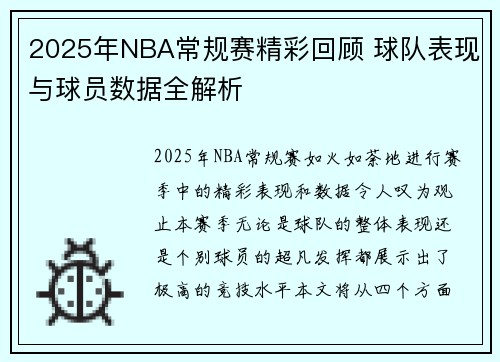2025年NBA常规赛精彩回顾 球队表现与球员数据全解析